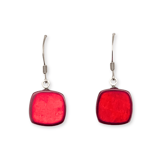 Red Shell Cubes Shiny Fish Hook Earrings | The Jewellery Stop