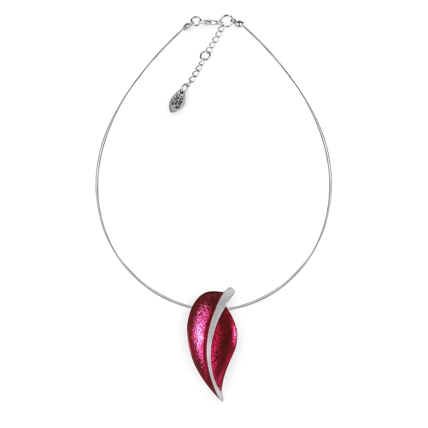 Pink Pewter Leaf Shiny Pendant | The Jewellery Stop