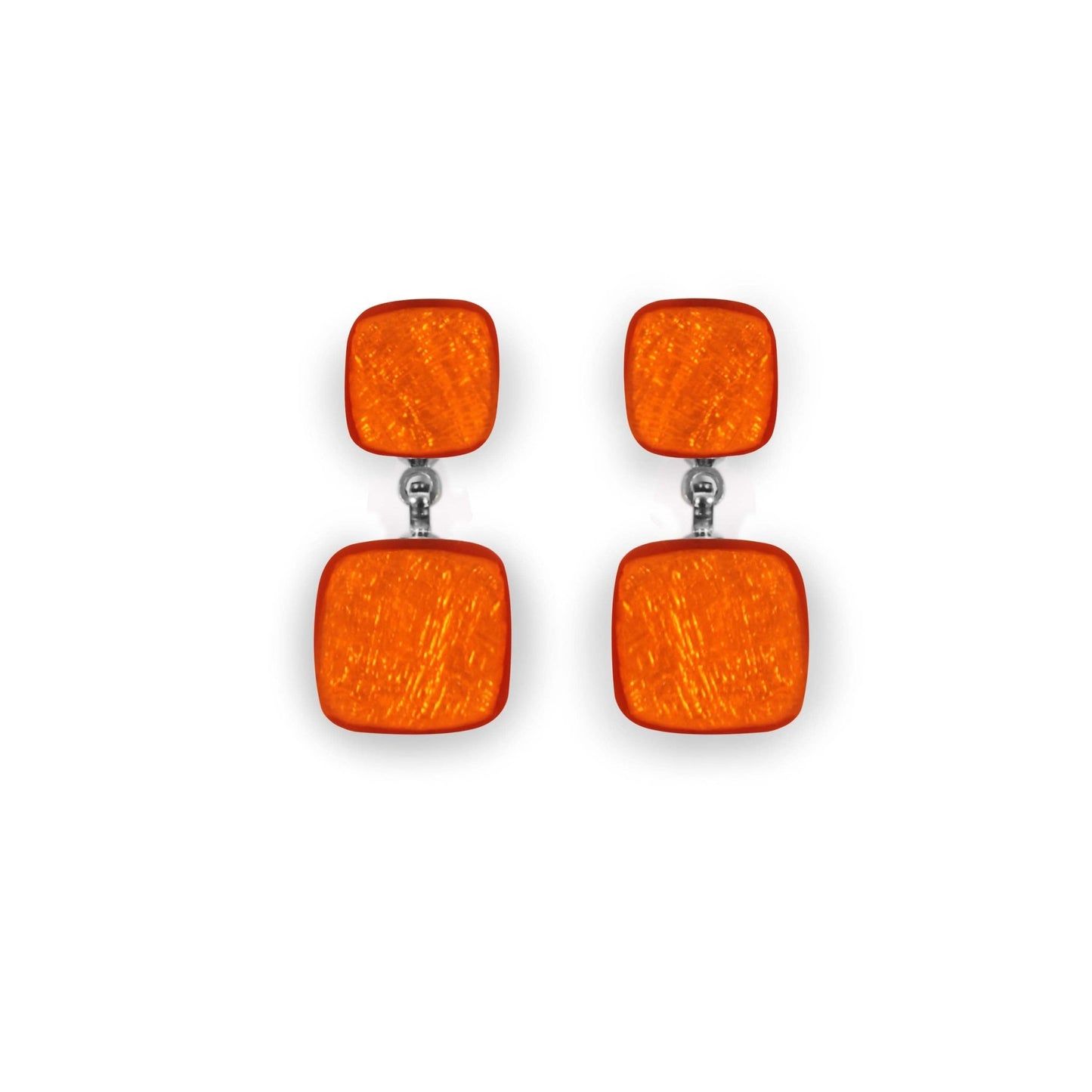 Orange Shell Cubes Shiny Double Drop Stud Earrings | The Jewellery Stop