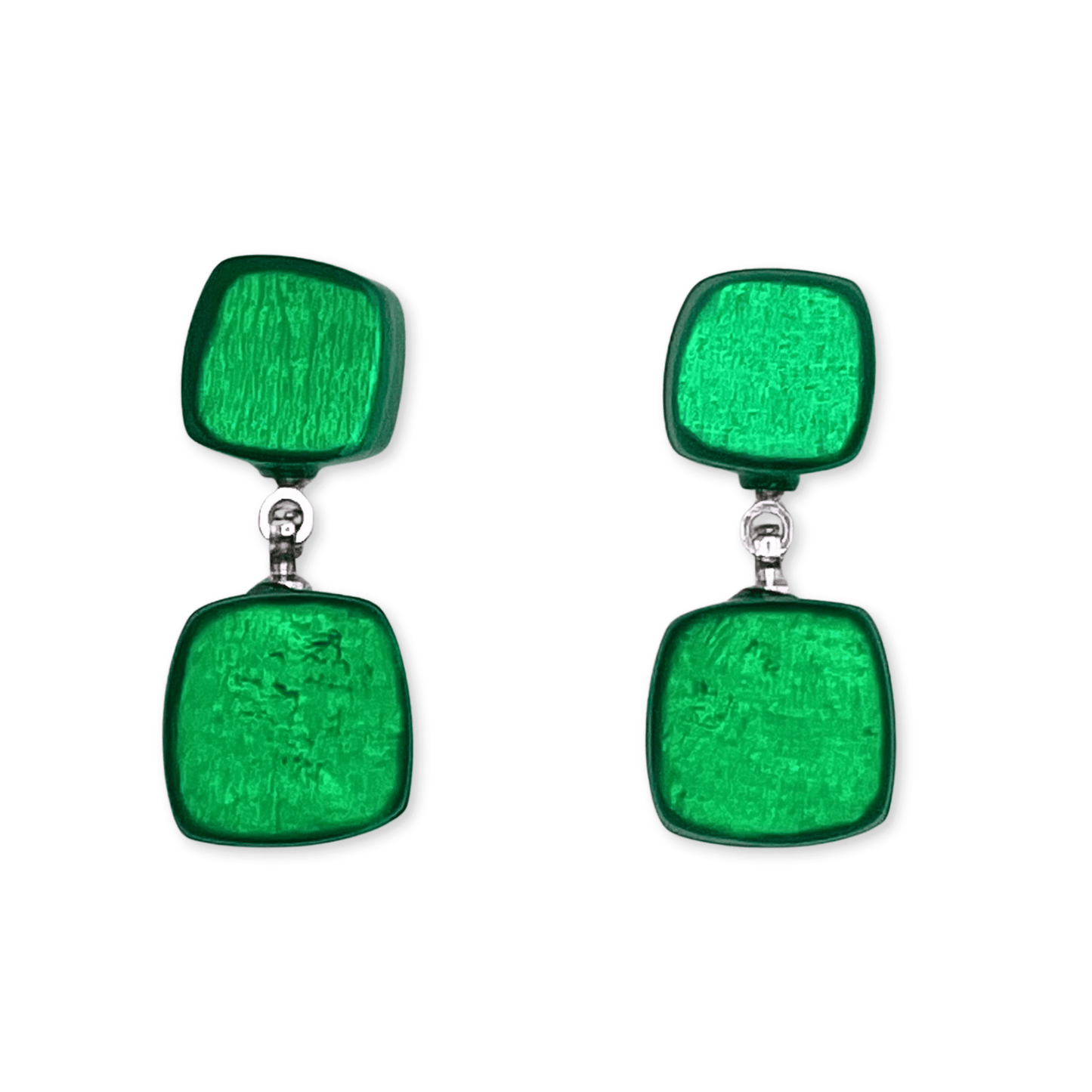 Emerald Shell Cubes Shiny Double Drop Stud Earrings | The Jewellery Stop
