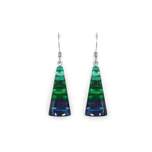 Verdigris Deco Triangle Shiny Fish Hook Earrings