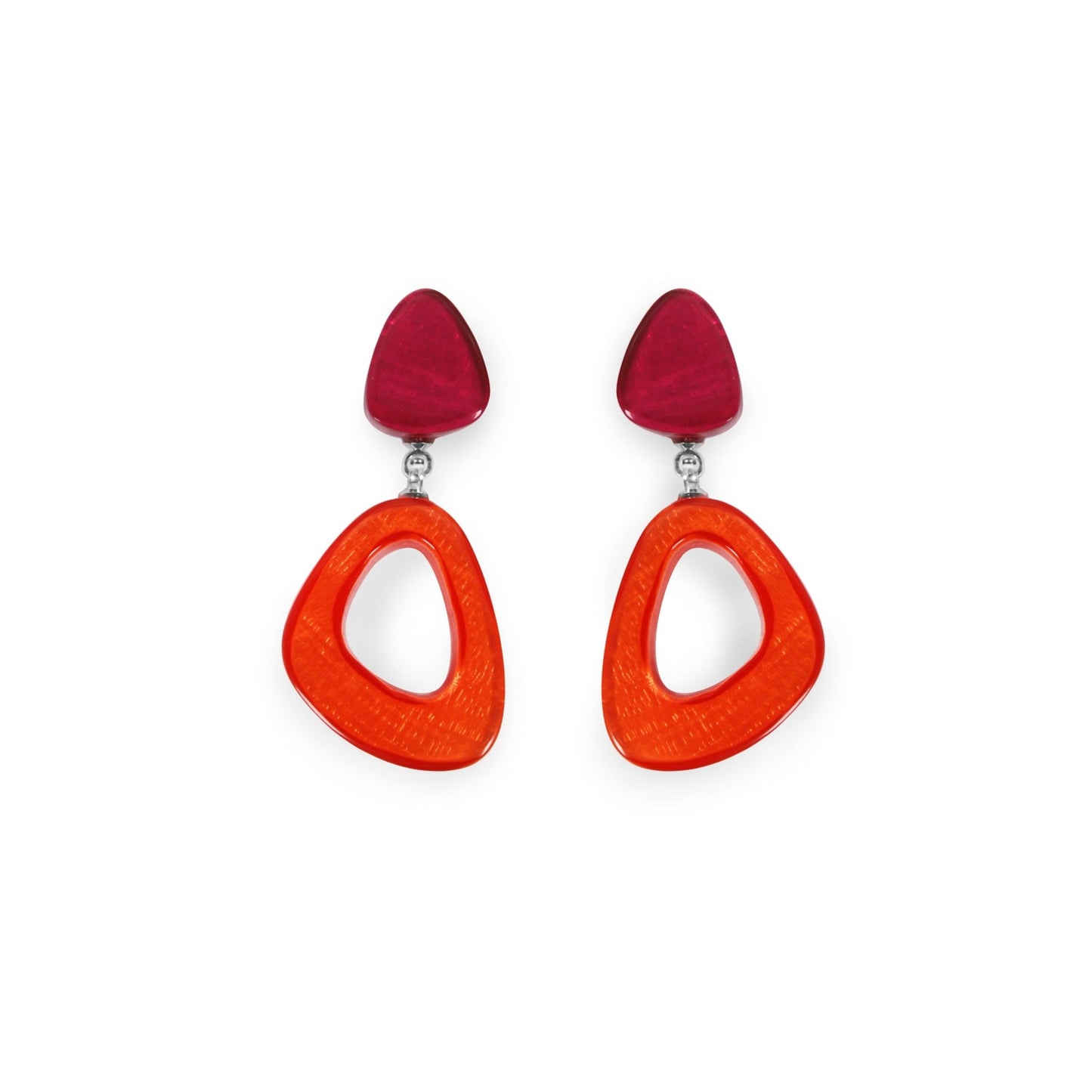 St Tropez Triangle Eclectic Shiny Double Drop Stud Earrings | The Jewellery Stop