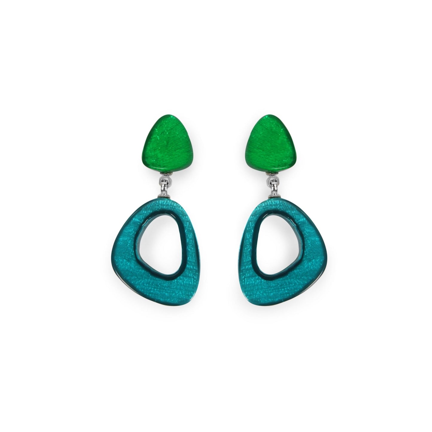 Verdigris Triangle Eclectic Shiny Double Drop Stud Earrings | The Jewellery Stop