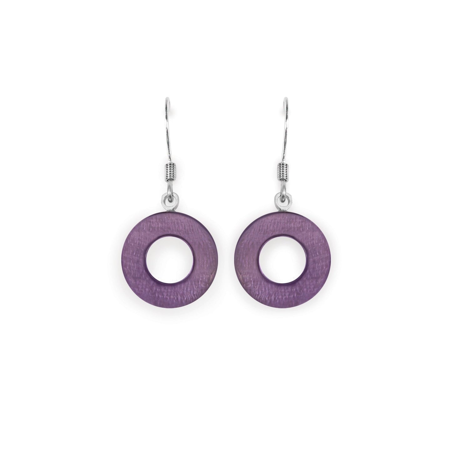 Lilac Eclectic Shell Circles Shiny Fish Hook Earrings | The Jewellery Stop
