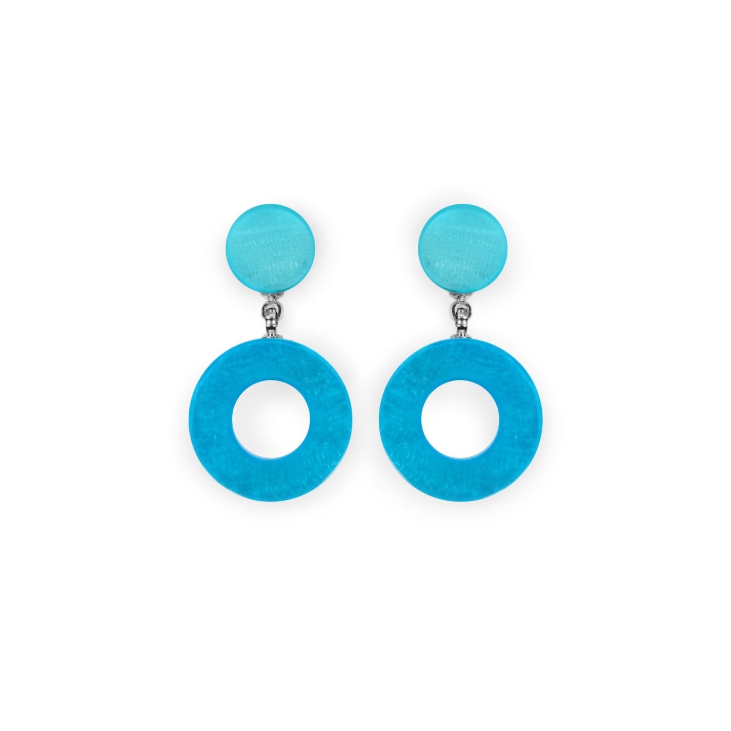 Turquoise Eclectic Shell Circles Shiny Double Drop Stud Earrings | The Jewellery Stop