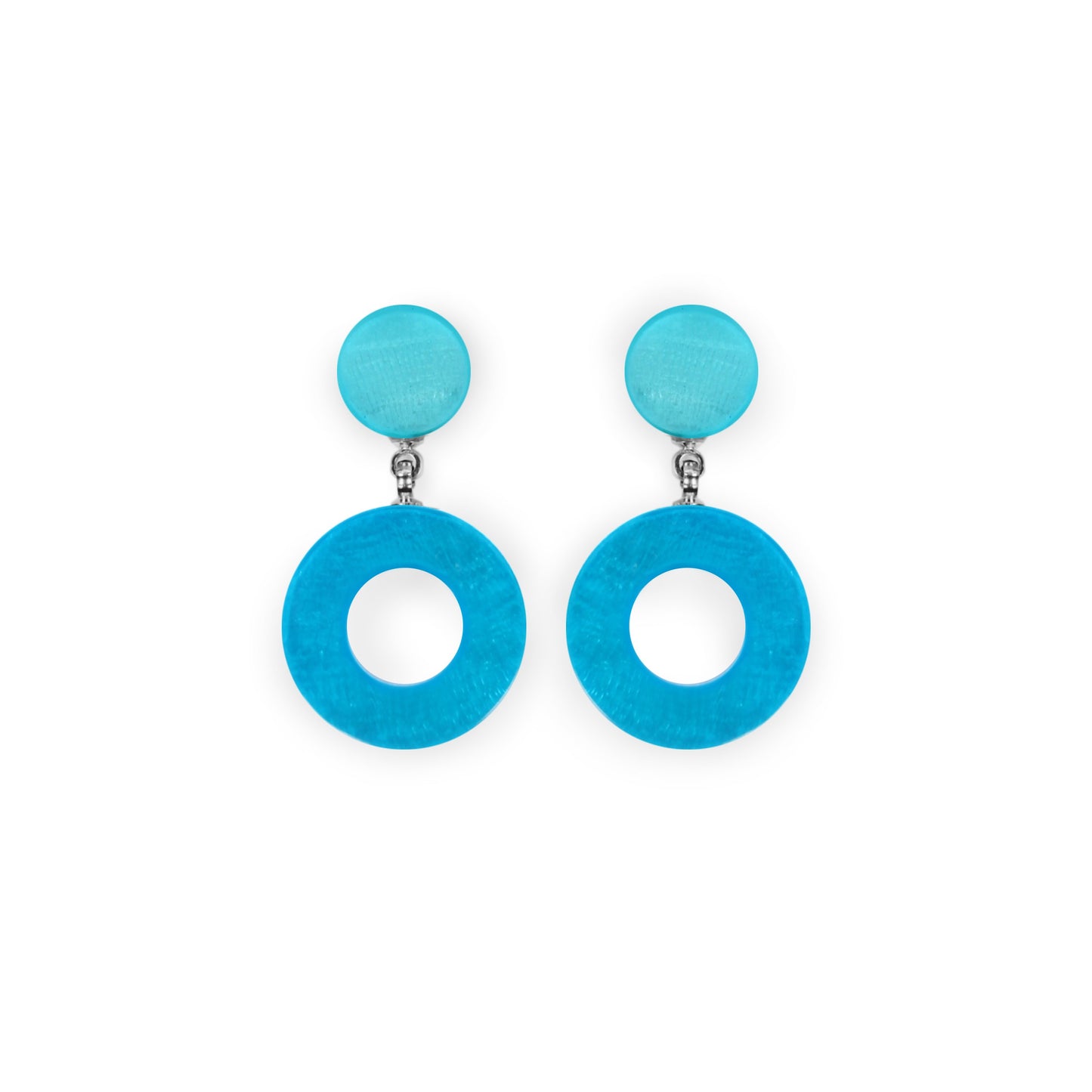 Turquoise Eclectic Shell Circles Shiny Double Drop Stud Earrings
