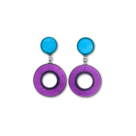 Peacock Eclectic Shell Circles Shiny Double Drop Stud Earrings | The Jewellery Stop