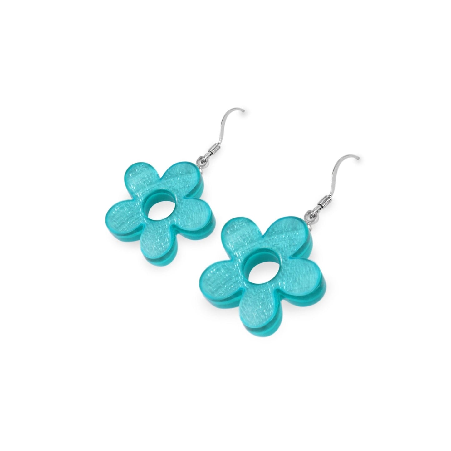 Aqua Donut Shell Flower Fish Hook Earrings | The Jewellery Stop