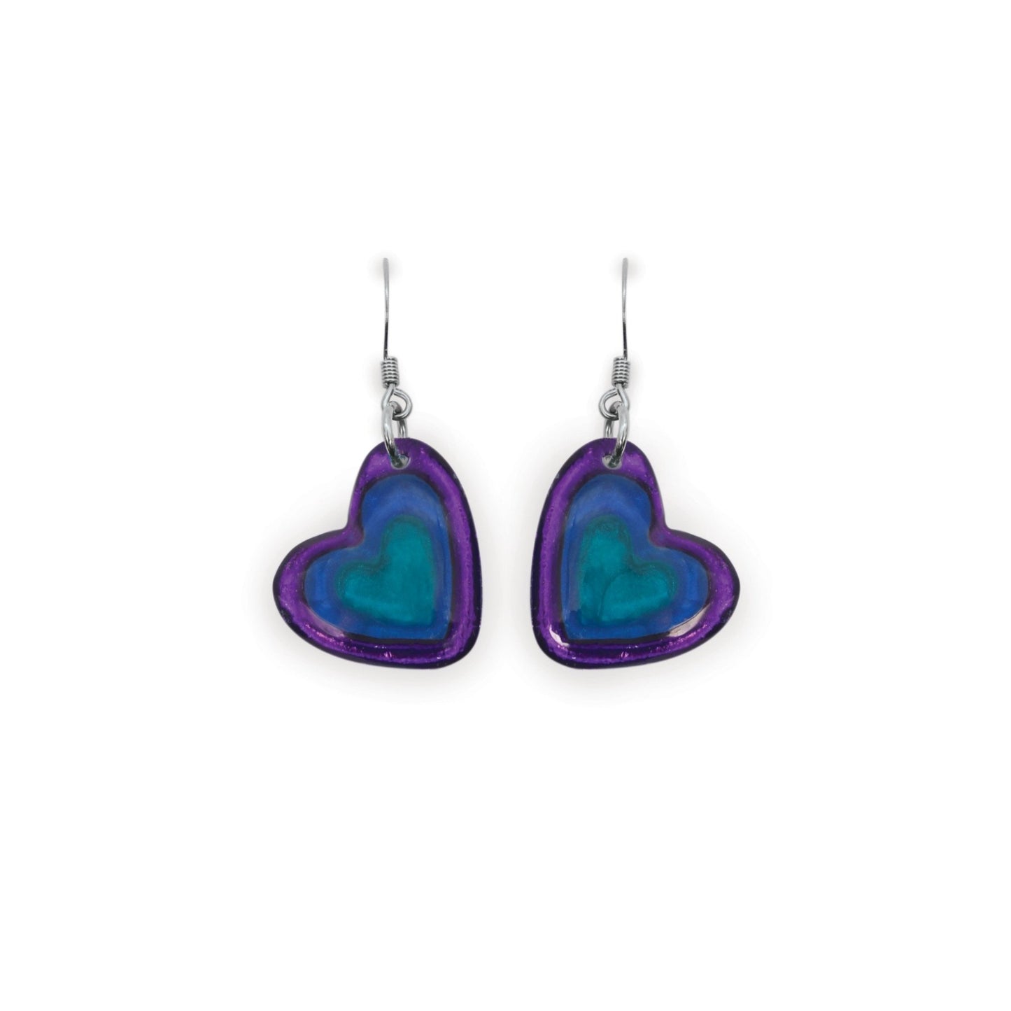 Peacock Heart Resin Pebble Shiny Fish Hook Earrings | The Jewellery Stop