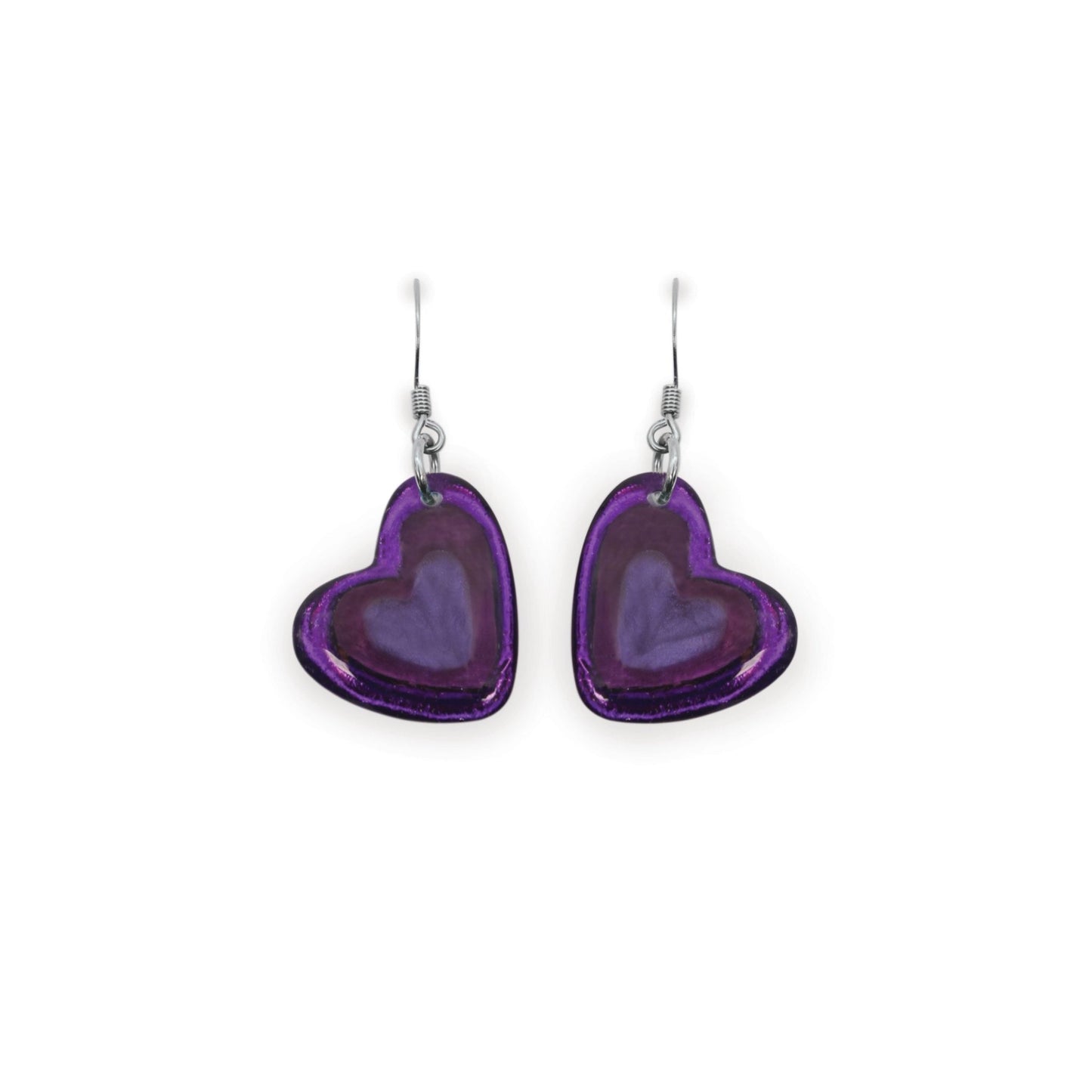 Purple Heart Resin Pebble Shiny Fish Hook Earrings | The Jewellery Stop