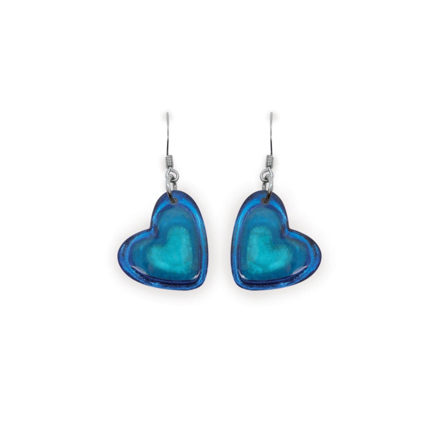 Turquoise Heart Resin Pebble Shiny Fish Hook Earrings | The Jewellery Stop