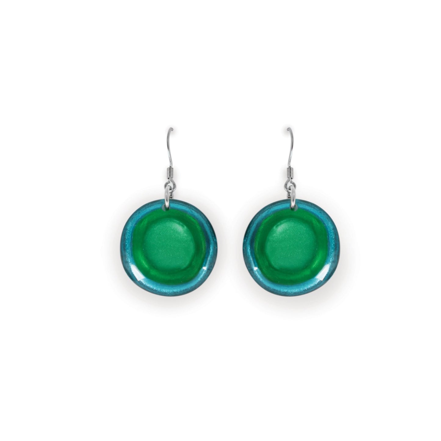 Verdigris Resin Pebble Shiny Fish Hook Earrings | The Jewellery Stop