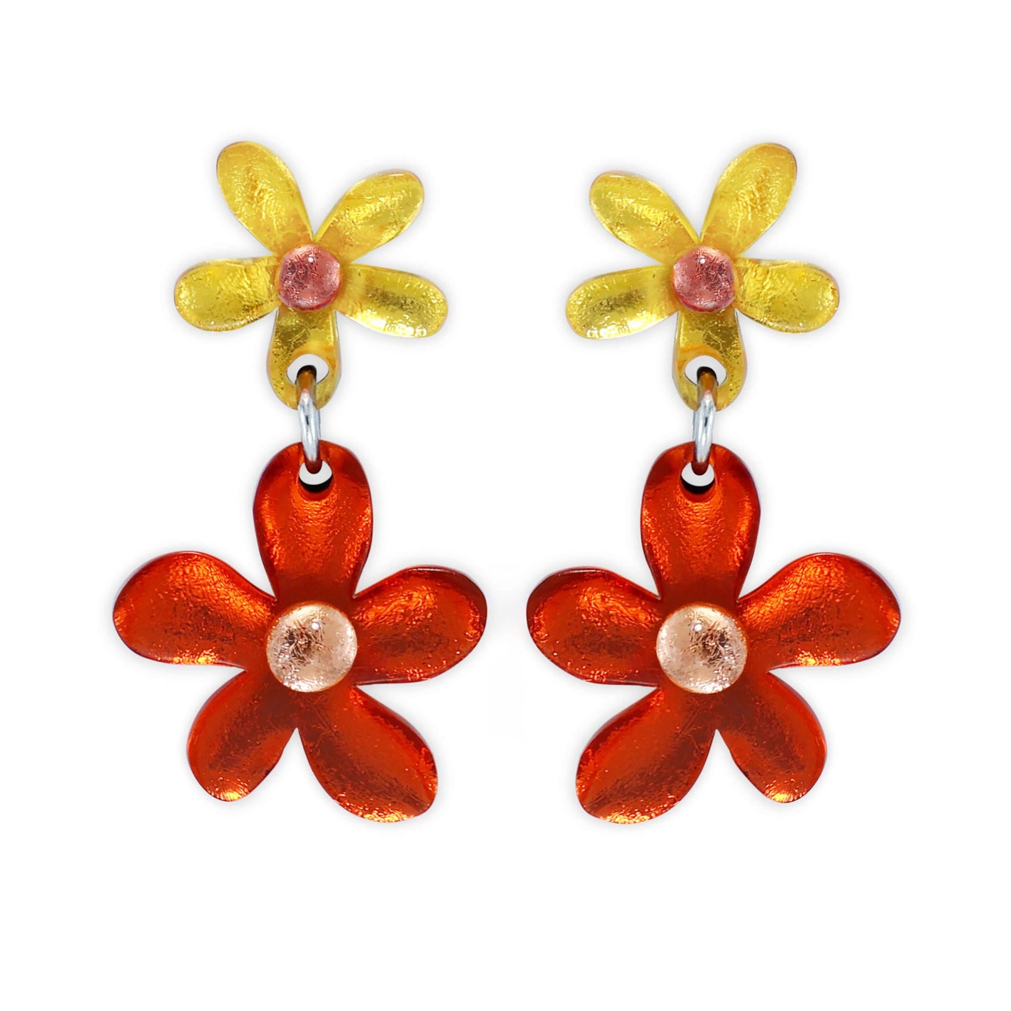 Terracotta Flower Double Drop Stud Earrings | The Jewellery Stop