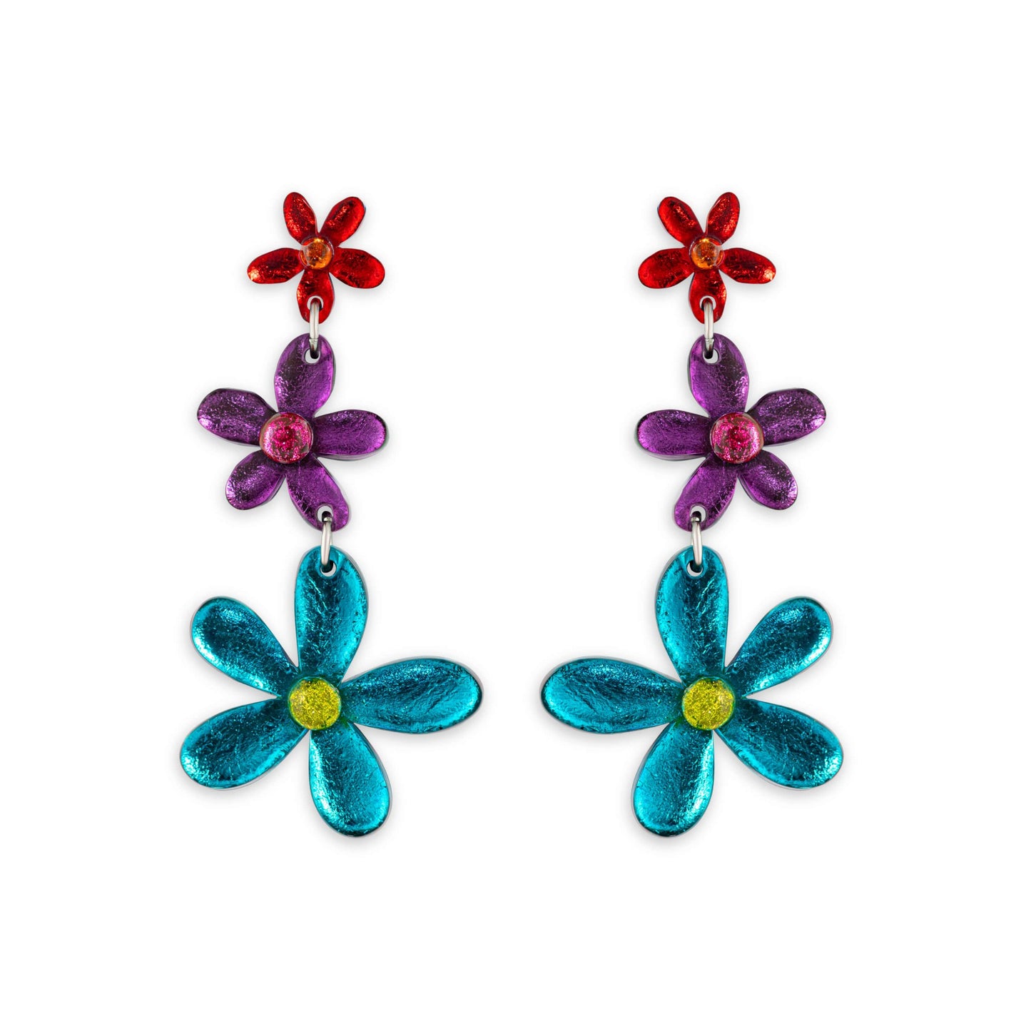 Rainbow Flower Triple Drop Stud Earrings | The Jewellery Stop
