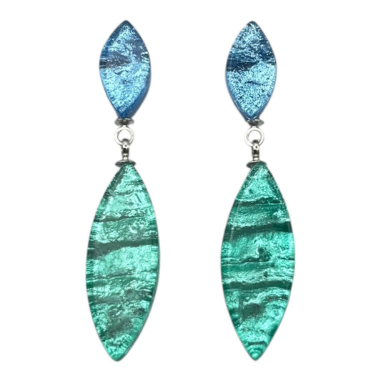 Crystal Aztec Leaf Shiny Double Drop Stud Earrings | The Jewellery Stop