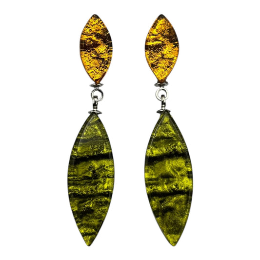 Pistachio Aztec Leaf Shiny Double Drop Stud Earrings | The Jewellery Stop
