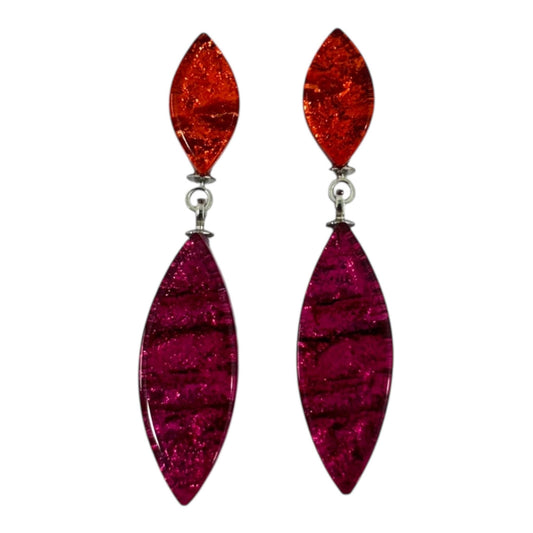 Tropical Aztec Leaf Shiny Double Drop Stud Earrings | The Jewellery Stop