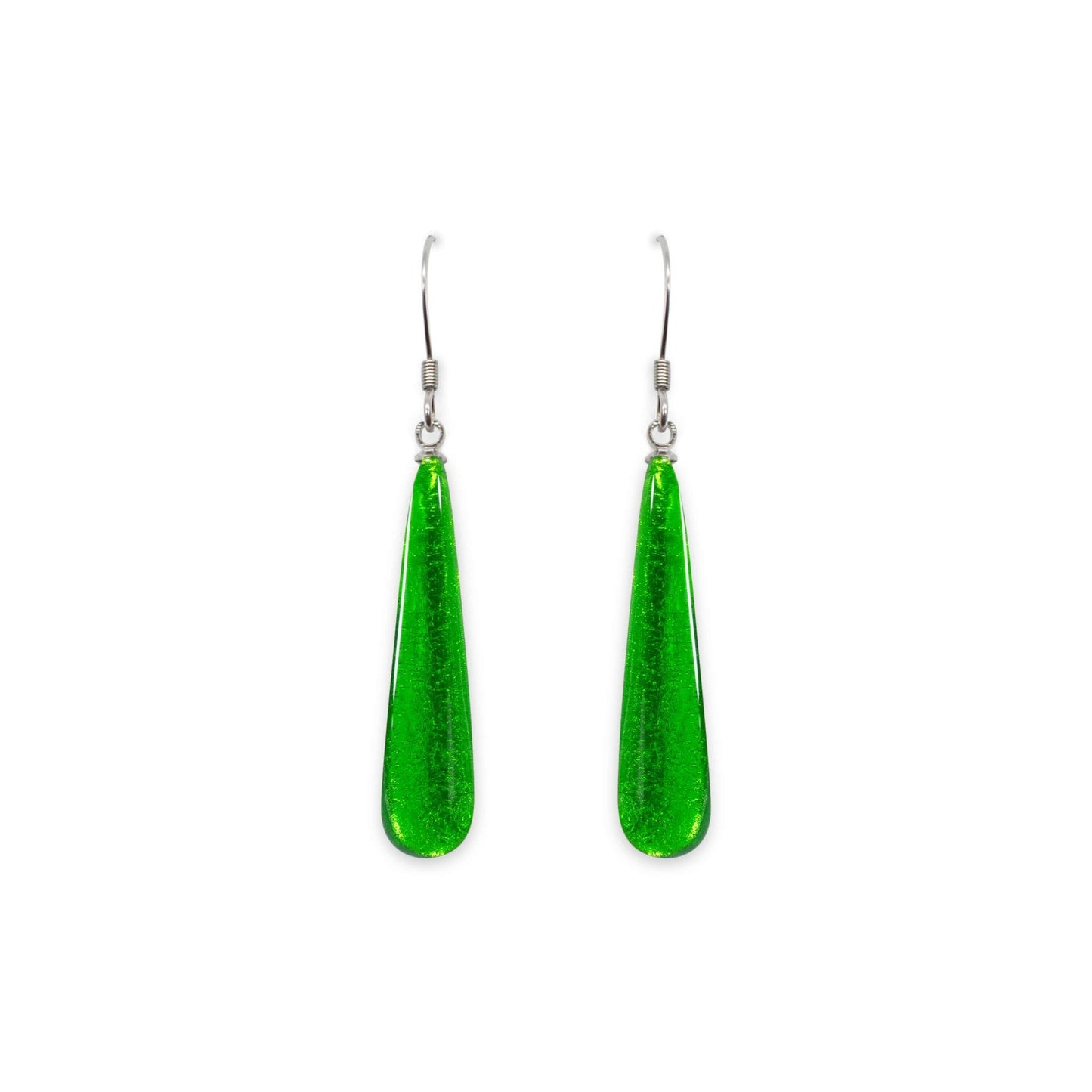 Green Teardrop Shiny Fish Hook Earrings | The Jewellery Stop