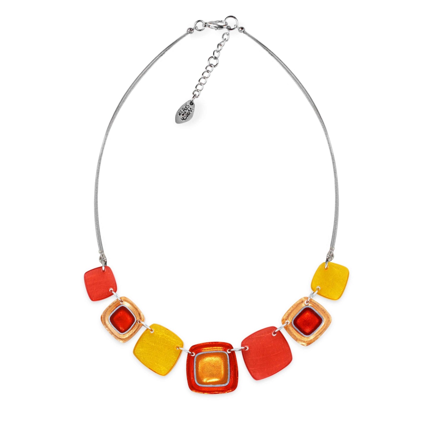 Terracotta Abstract Squares Shiny Necklace | The Jewellery Stop