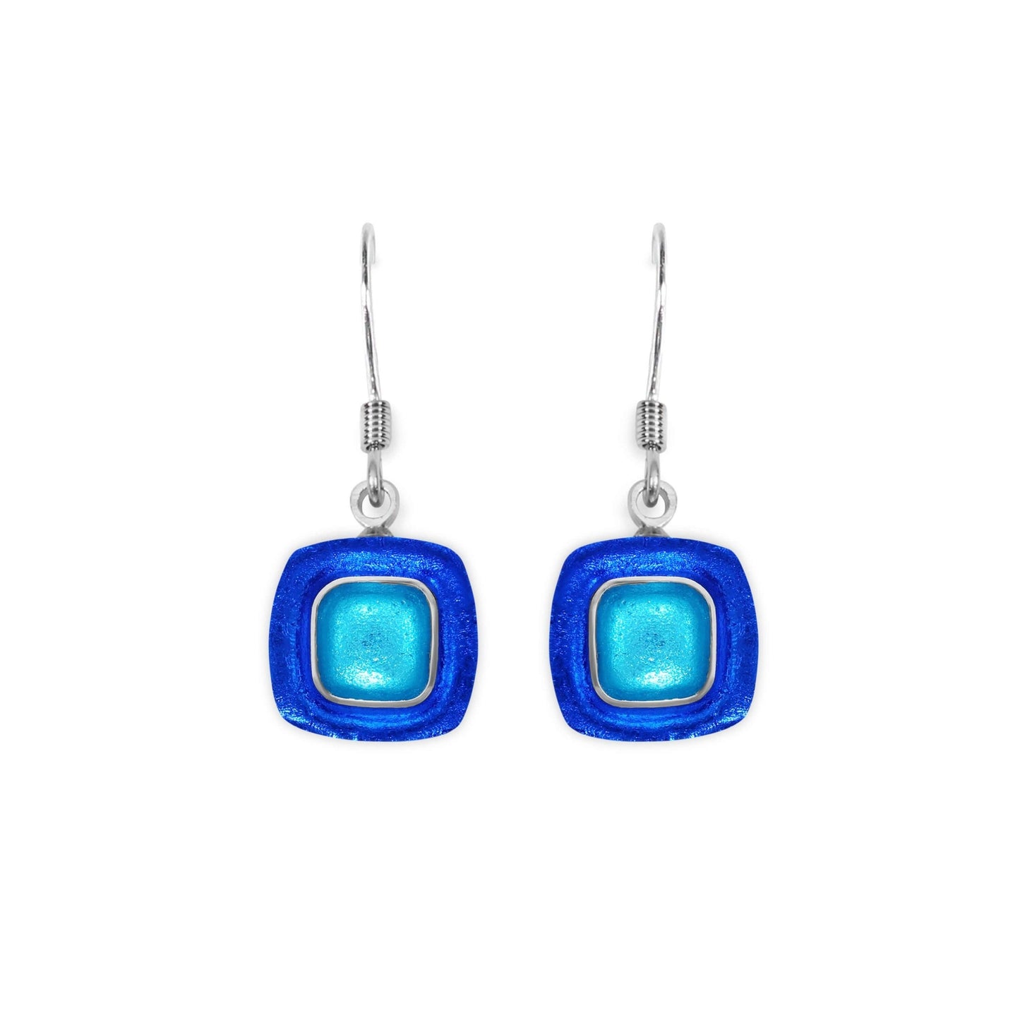 Turquoise Abstract Squares Shiny Fish Hook Earrings | The Jewellery Stop