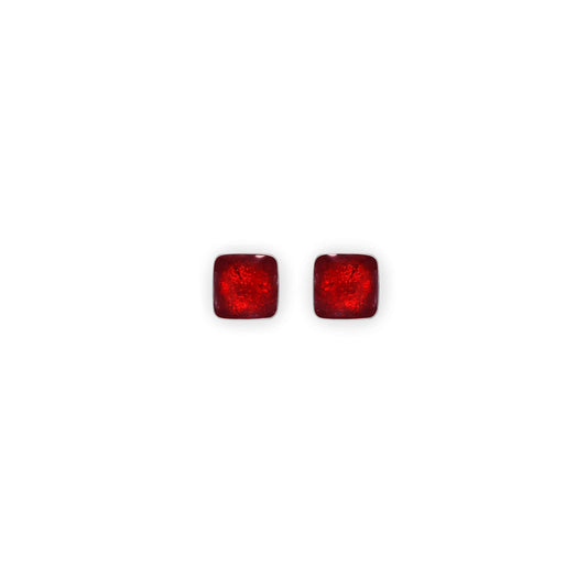 Red Aluminium Squares Mini Stud Earrings | The Jewellery Stop