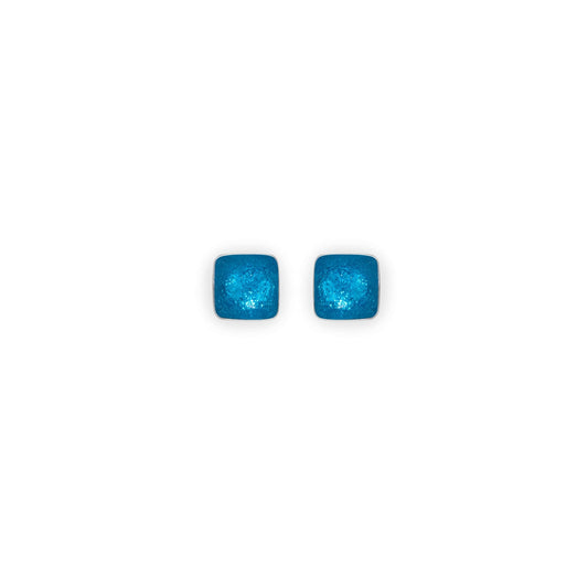Turquoise Aluminium Squares Mini Stud Earrings | The Jewellery Stop