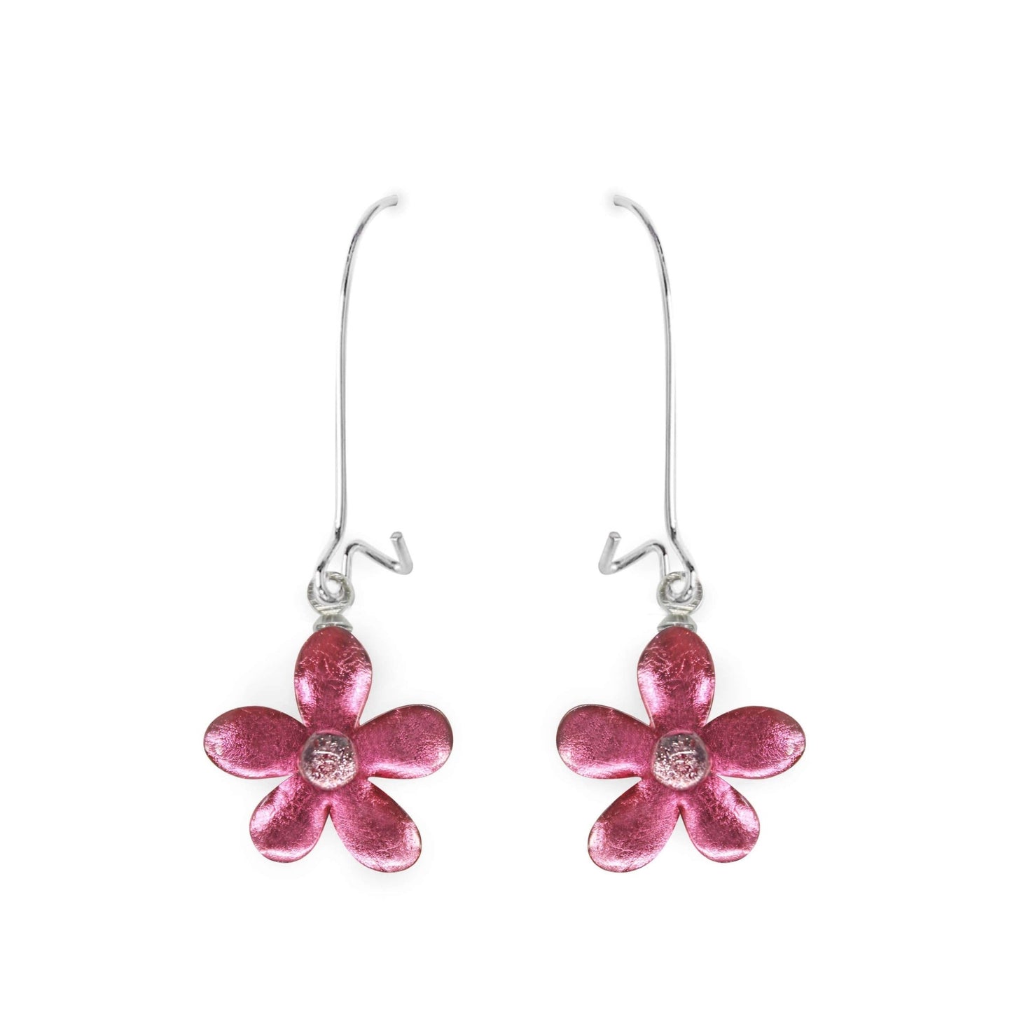 Flamingo Flower Shiny Small Long Hook Earrings | The Jewellery Stop