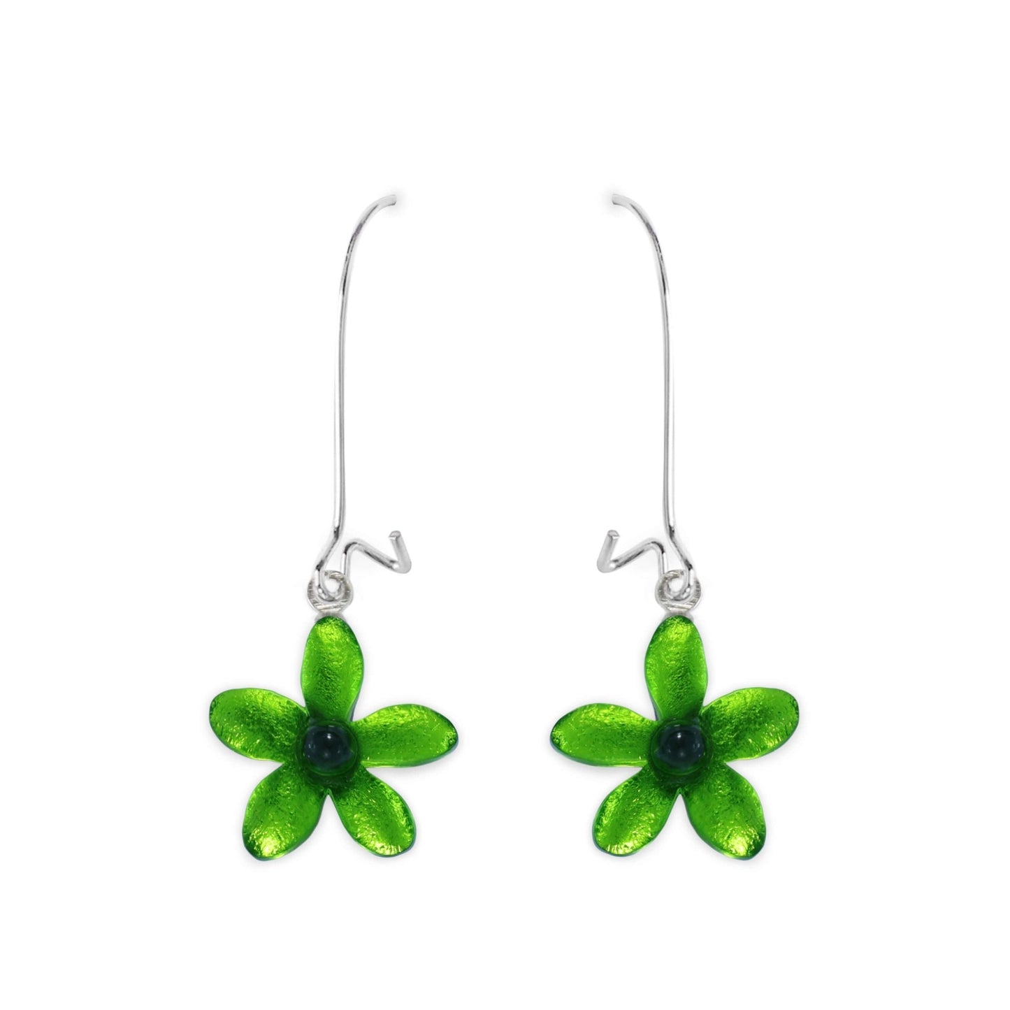 Lime Flower Shiny Small Long Hook Earrings | The Jewellery Stop