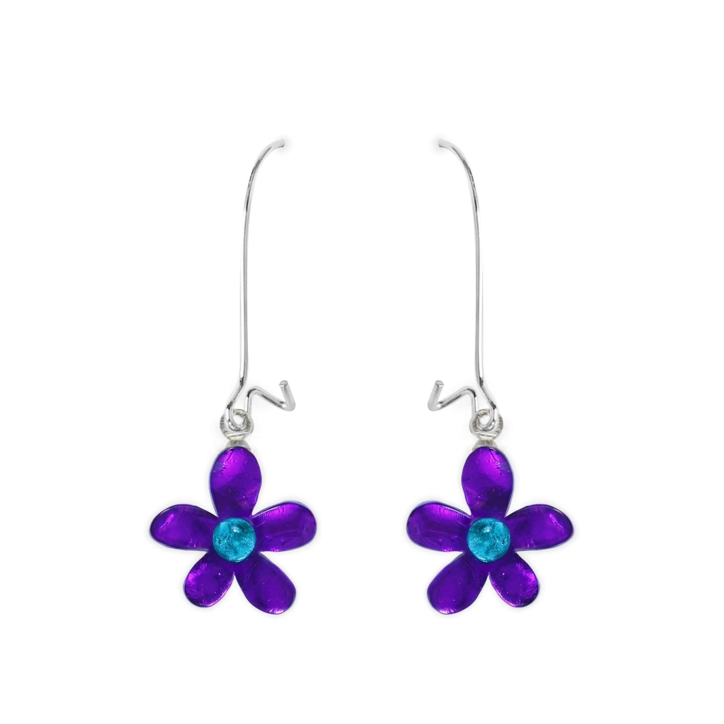 Peacock Flower Shiny Small Long Hook Earrings | The Jewellery Stop
