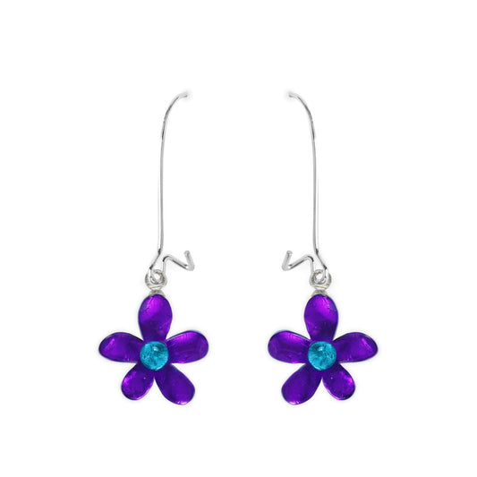 Peacock Flower Shiny Small Long Hook Earrings | The Jewellery Stop