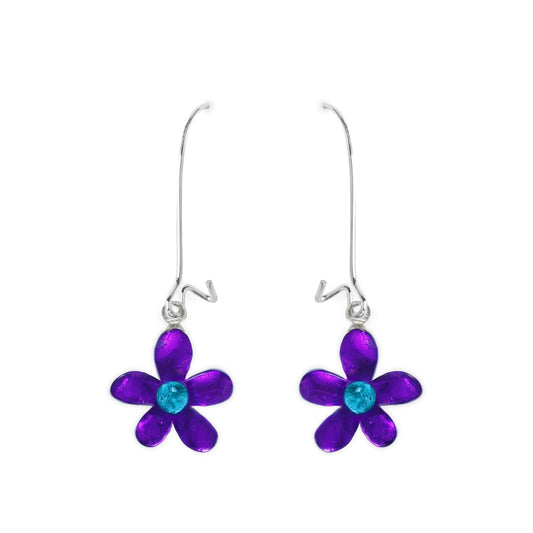 Peacock Flower Shiny Small Long Hook Earrings
