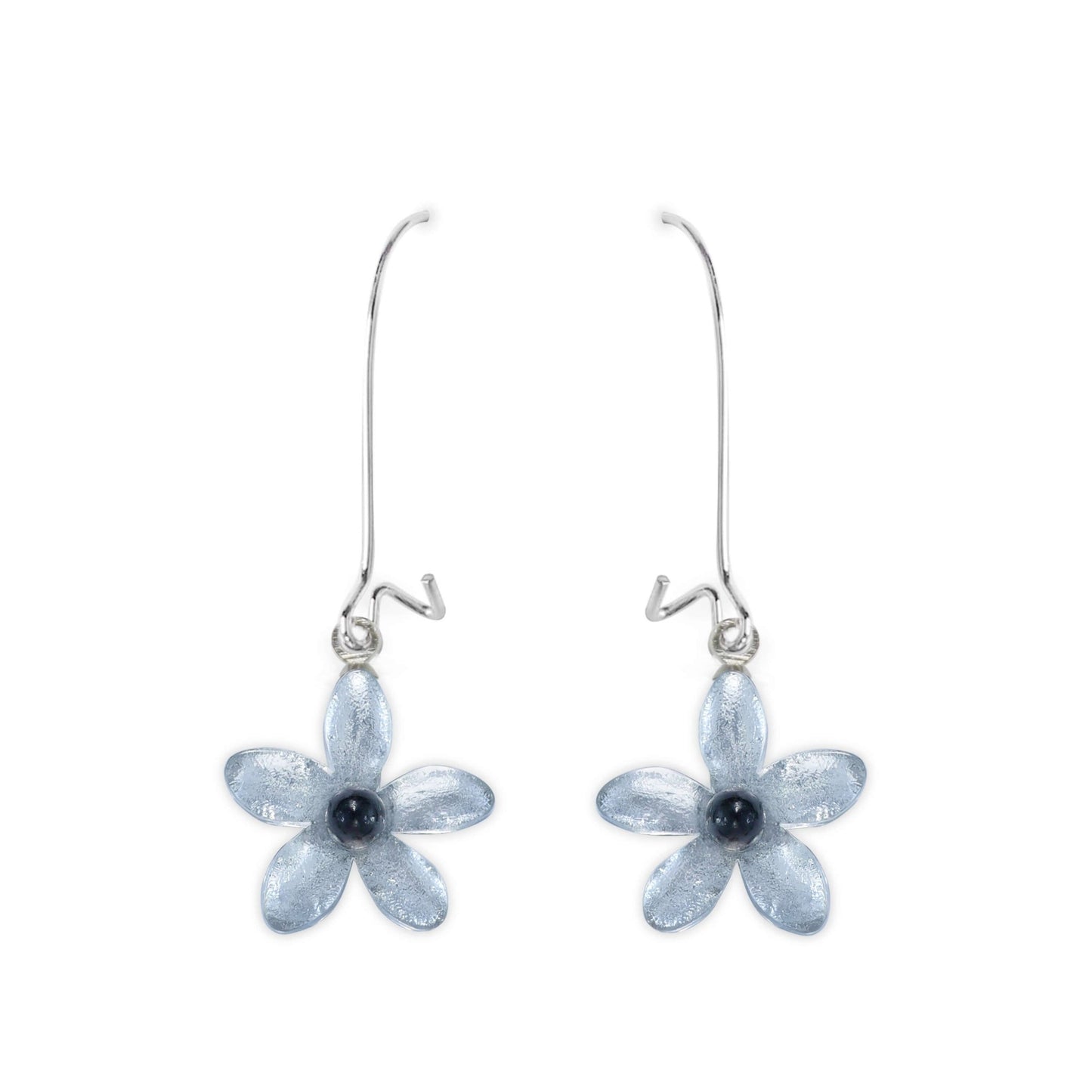 Silver Flower Shiny Small Long Hook Earrings | The Jewellery Stop