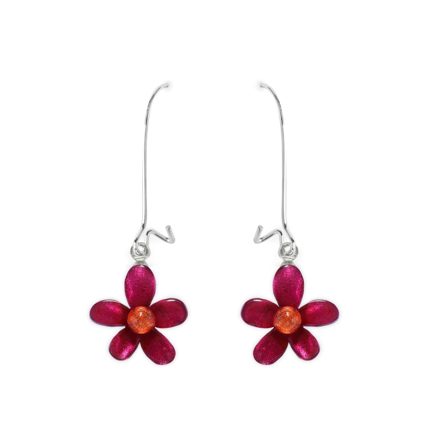 St Tropez Flower Shiny Small Long Hook Earrings | The Jewellery Stop