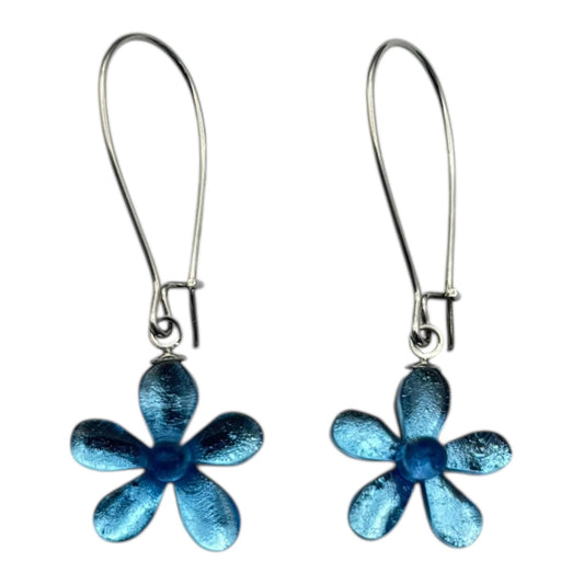 Crystal Flower Shiny Small Long Hook Earrings | The Jewellery Stop