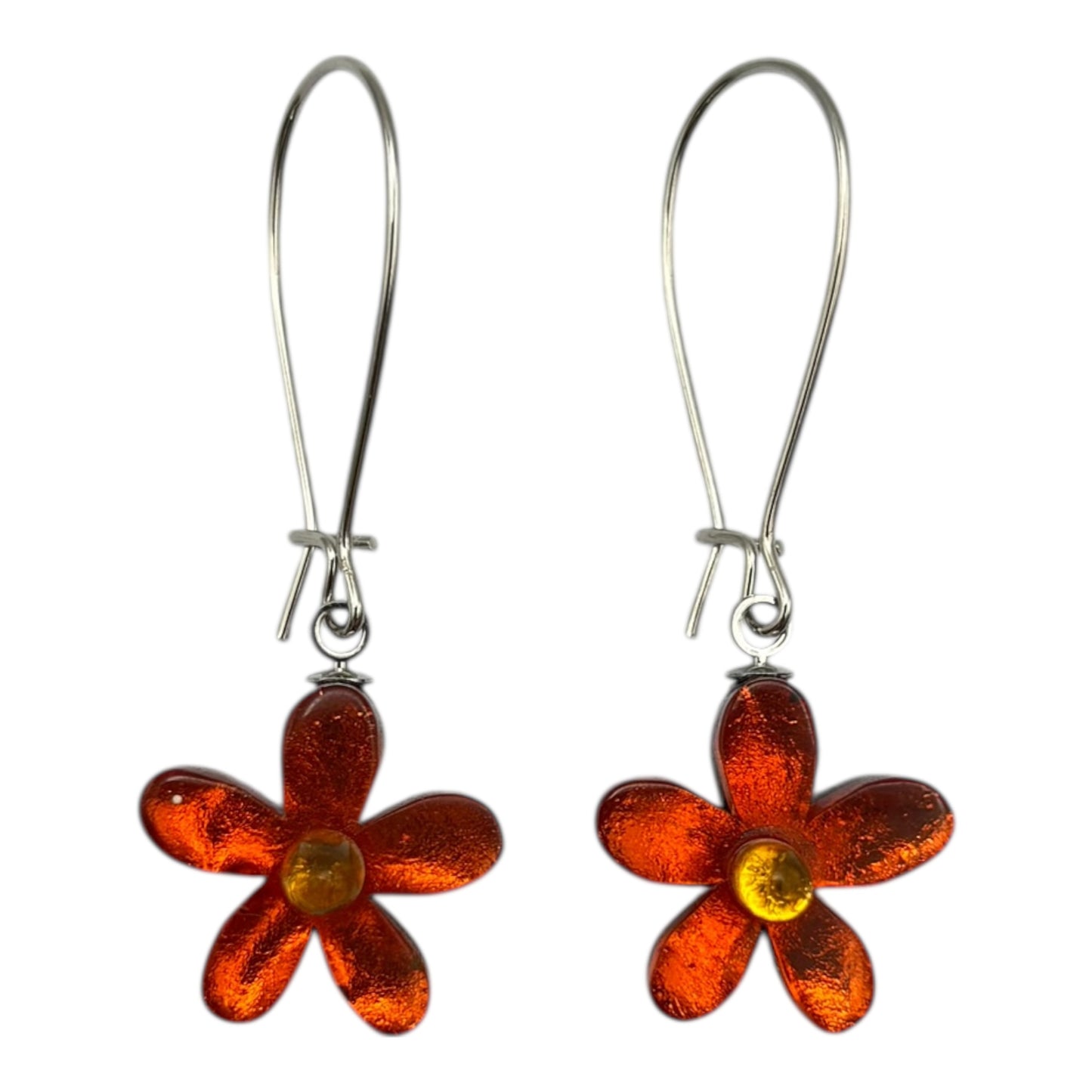 Sunset Flower Shiny Small Long Hook Earrings
