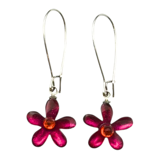 Tropical Flower Shiny Small Long Hook Earrings