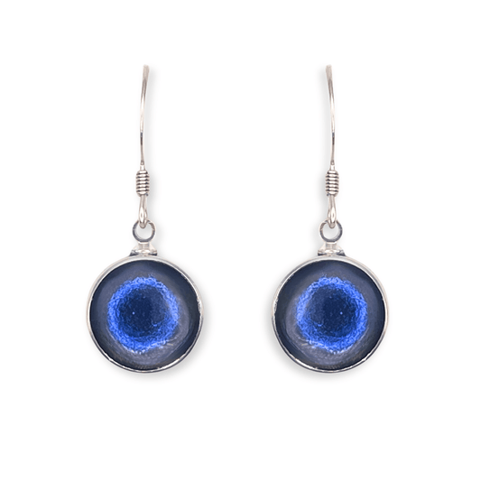 Navy Aluminium Circles Shiny Large Fish Hook Earrings