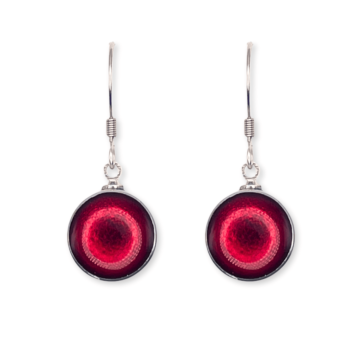 Red Aluminium Circles Shiny Large Fish Hook Earrings