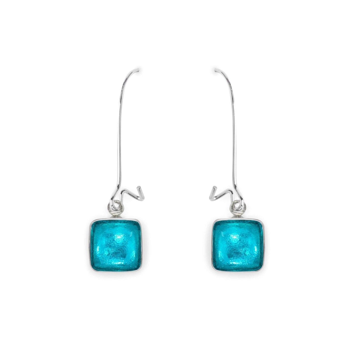Neptune Aluminium Squares Shiny Long Hook Earrings | The Jewellery Stop