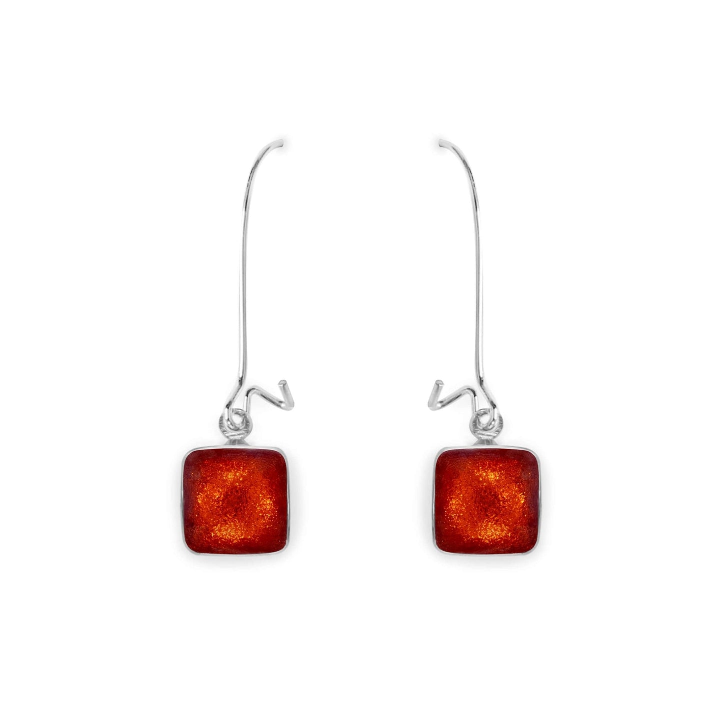 Orange Aluminium Squares Shiny Long Hook Earrings | The Jewellery Stop