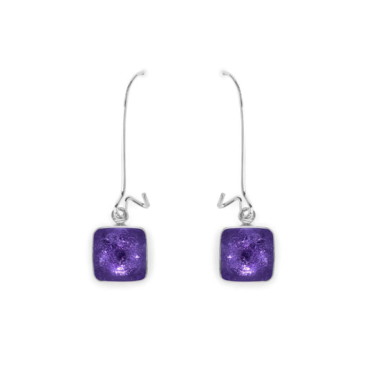 Sherbet Aluminium Squares Shiny Long Hook Earrings | The Jewellery Stop
