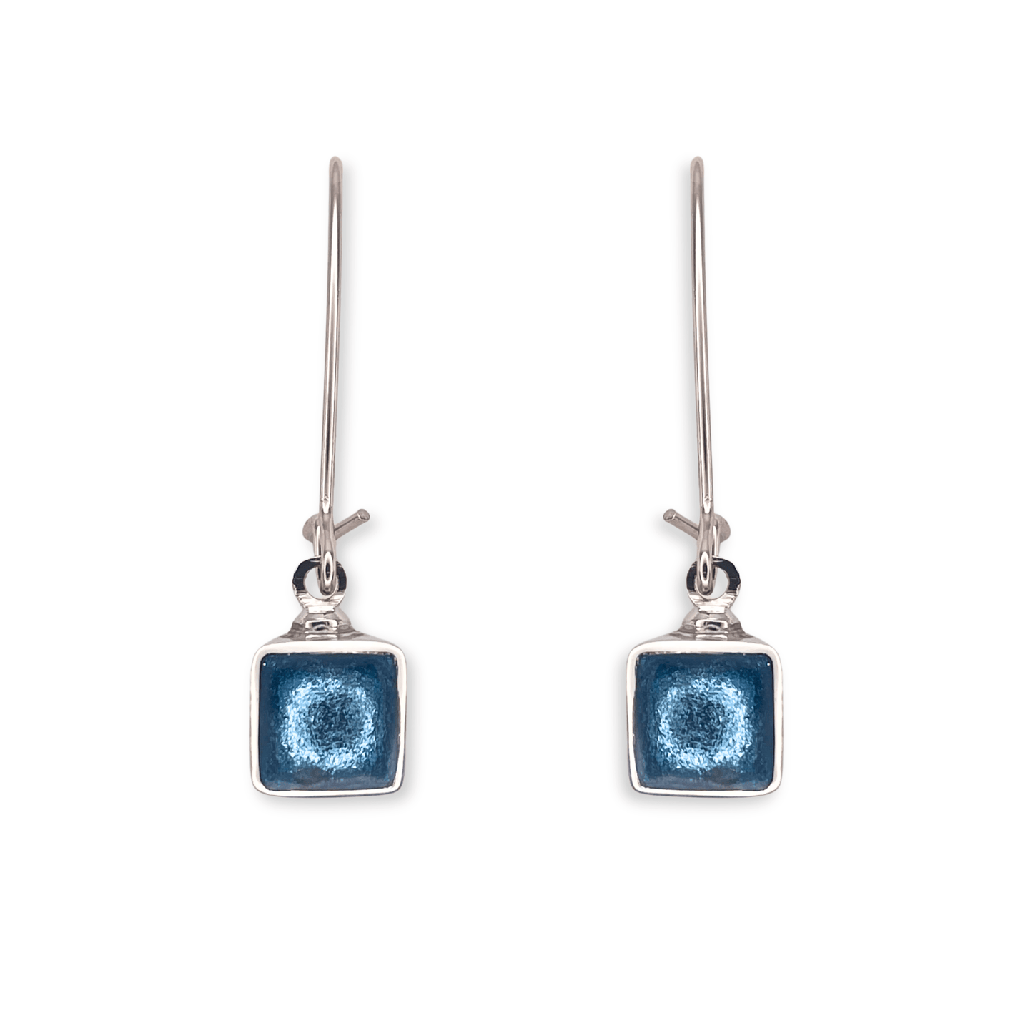 Arctic Aluminium Squares Shiny Long Hook Earrings