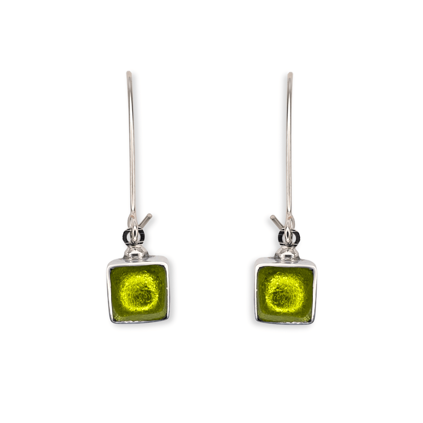 Citrus Aluminium Squares Shiny Long Hook Earrings