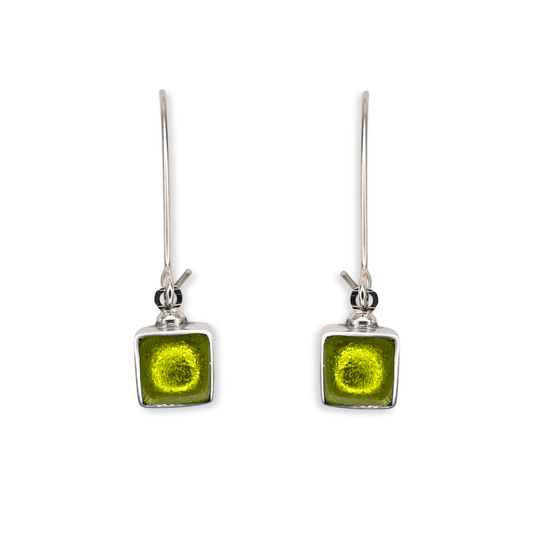 Citrus Aluminium Squares Shiny Long Hook Earrings