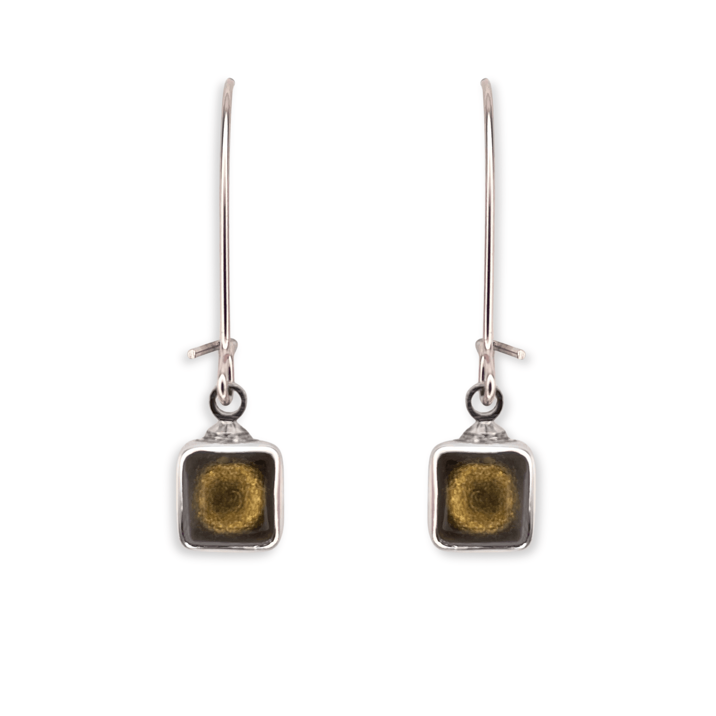 Gold Aluminium Squares Shiny Long Hook Earrings