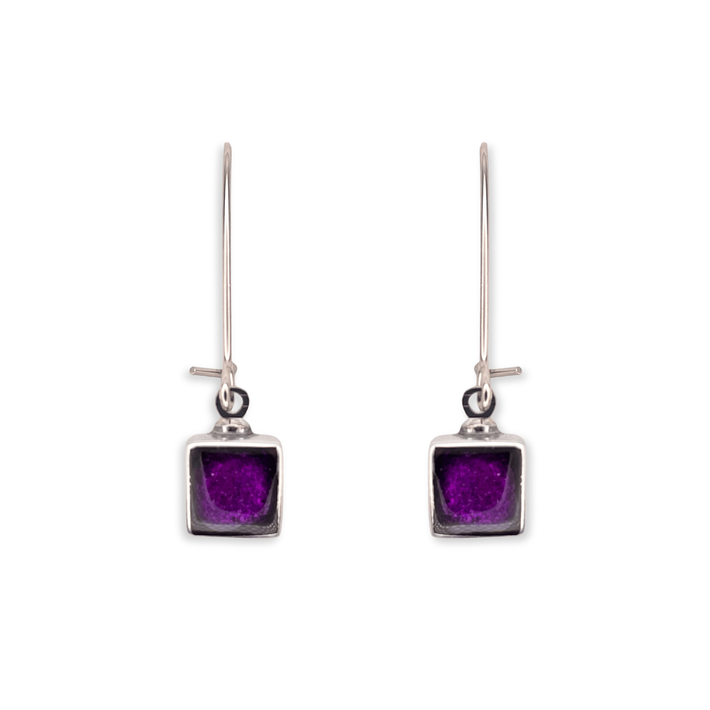 Peacock Aluminium Squares Shiny Long Hook Earrings