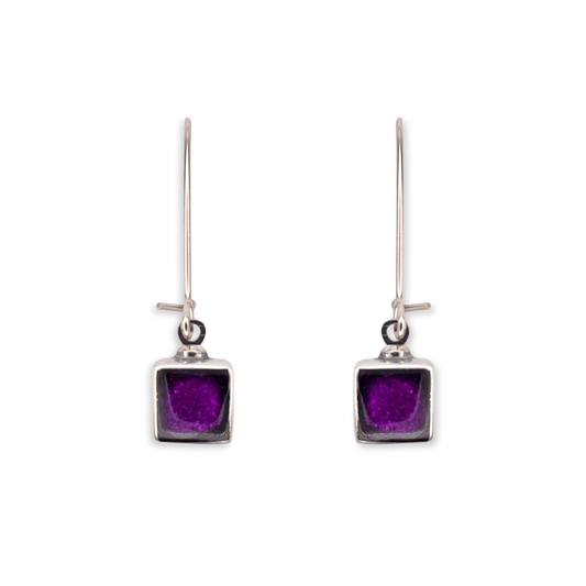 Peacock Aluminium Squares Shiny Long Hook Earrings