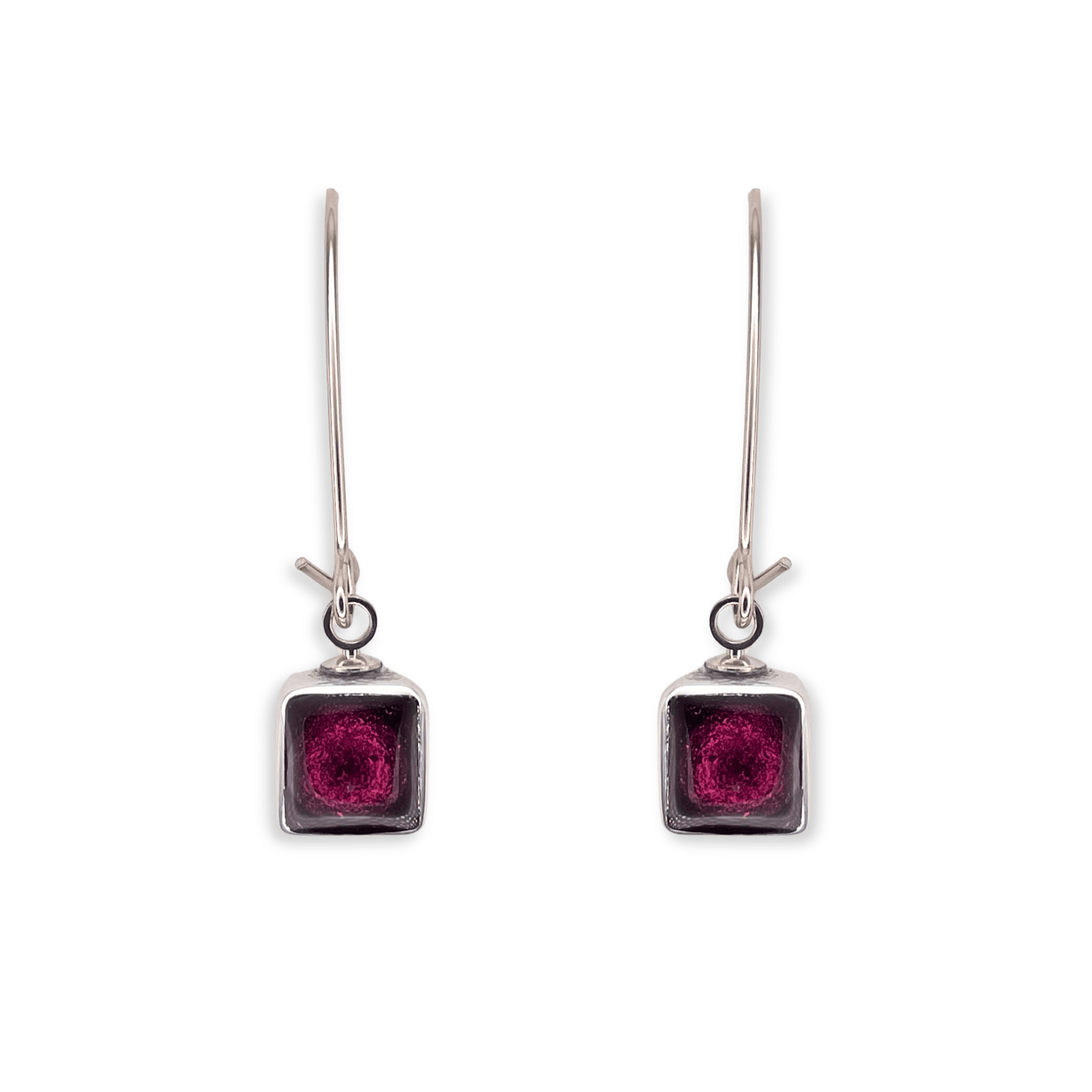 Peony Aluminium Squares Shiny Long Hook Earrings