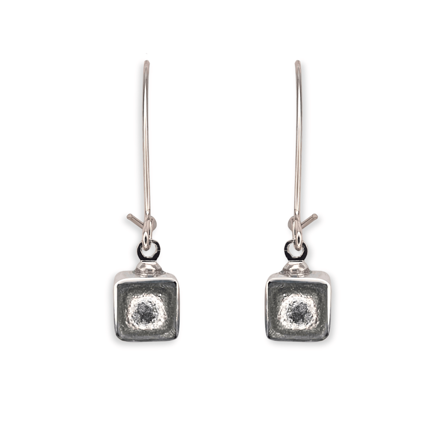Silver Aluminium Squares Shiny Long Hook Earrings