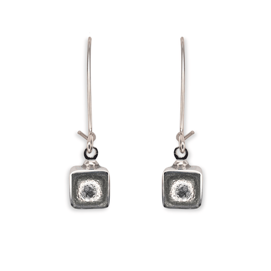 Silver Aluminium Squares Shiny Long Hook Earrings